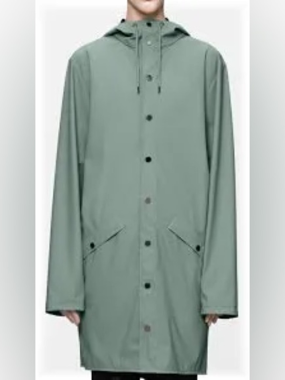 Rains Men's Hooded Long Jacket Raincoat waterproof - Sage Green Large Unisex